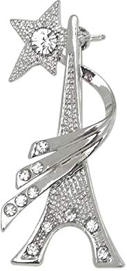 Broche bijou Tour Eiffel étoile, Acier argenté et Strass Cristal.