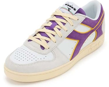 Diadora Magic Basket Low Suede Leather, Scarpe da Ginnastica Unisex-Adulto, White/Deep Lavander Violet, 41 EU