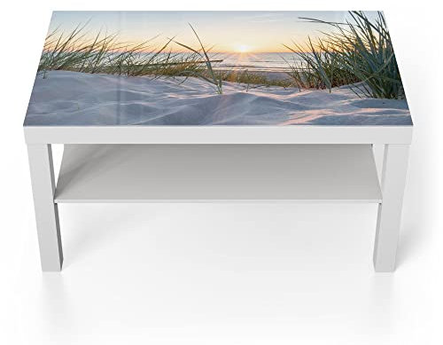 DEQORI Glastisch | weiß groß 90x50 cm | Motiv Ostsee Sonnenuntergang | ausgefallener Beistelltisch aus Glas | Hochglanz Couchtisch fürs Wohnzimmer | moderner Couch Tisch mit Design