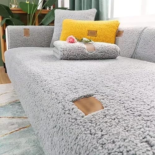 Tielag Samt Sofabezug 1 2 3 4 sitzer, Sofaschoner, L Form Sofaüberwurf, Sofabezüge, Sofa überzug Ecksofa Pets Dog Couch überzug Anti-rutsch Sofa Überwurf, Grau, 90×210cm