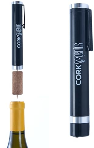 Cork Genius Wine Pen Mini, Air Pump Wine Bottle Opener, Manual Compact Wine Opener Using Air Pressure, Wine Accessory for Wine Lovers, Servers, or Waiters, Black