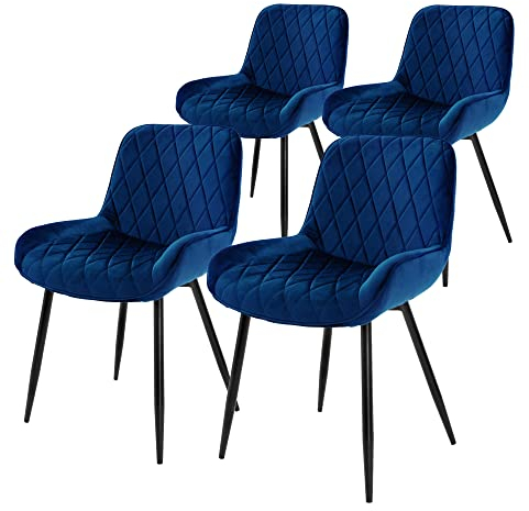 ML-Design 4er Set Esszimmerstühle Esszimmerstuhl mit Rücken- und Armlehnen, Dunkelblau, Samt Sitzfläche, Metallbeine, Küchenstühle Küchenstuhl Wohnzimmerstühle Wohnzimmerstuhl Polsterstuhl Stühle