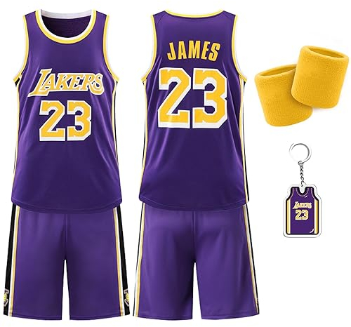 Basketball Jersey für Jungen - Schnell trocknendes Basketball Trikot und Shorts mit Wrist Wraps - Ärmelloses Basketball Anzug Set für Training und Spiele - Hochwertige Basketball Kleidung 28, Lila)