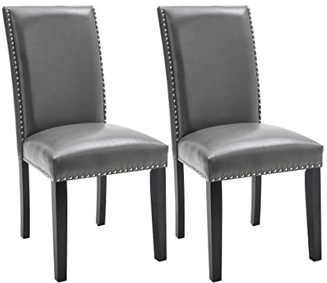 MODERION Esszimmerstühle Nail-Heads Trim, Edles Design, Kunstleder-Bezug, Stuhlbeine aus Massivholz, bis 150 kg belastbar, bequemer Polsterstuhl - Moderner Küchenstuhl, Stuhl Esszimmer (1, grau)