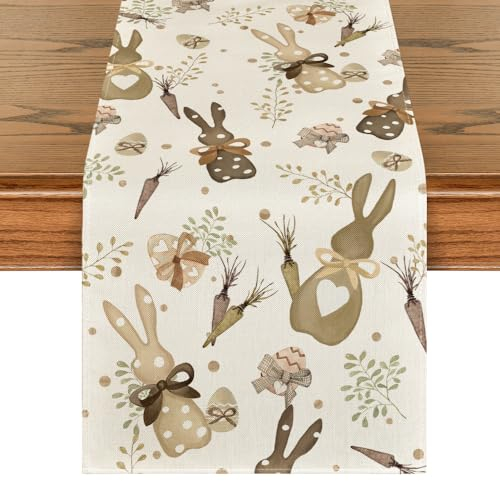 Artoid Mode Hasen Karotten Ostereier Ostern Tischläufer, Saisonnal Frühling Küche Esstisch Dekoration Drinnen Urlaub Party Dekor 40x140 cm
