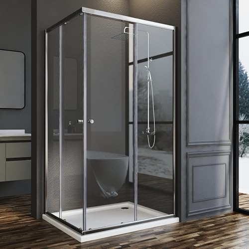 Goezes Duschkabine Eckeinstieg 80x100cm Schiebetür Duschabtrennung, Glas 80x100x185cm Schiebetüren Duschwand aus 6mm ESG Sicherheitsglas, LINKS & RECHTS MONTIERBAR, Dusche Höhe 185cm