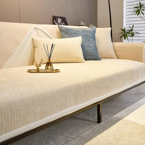 Bettschlange Sofa Überzug, Couch Überzug L Form 1/2/3/4 Sitzer, Sofa Cover Sofabezug Ecksofa rutschfeste Sofaschoner, Sofadecken für Sitzfläche, Universelle Sofa Überwurf,Beige,90 x 240 cm