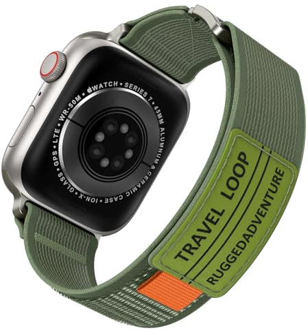 Kamita Nylon Correa para Apple Watch Serie 42mm 44mm 45mm 46mm 49mm, Banda Deportiva Regulable para Hombres Mujeres, Elástico Trail Loop Pulsera de Repuesto para iWatch 10 9 8 7 6 5 Ultra SE (Verde)