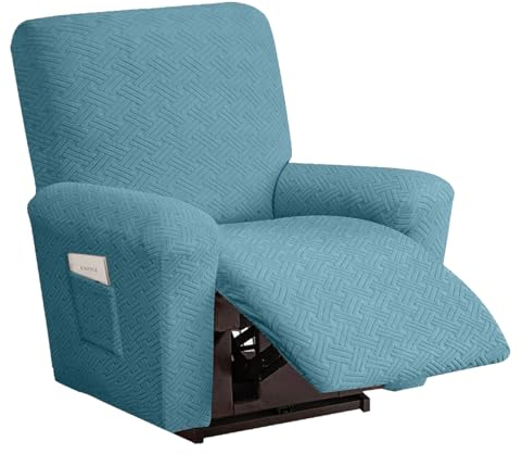 Sesselbezug Relaxsessel Stretchhusse für Relaxsessel Jacquard 4-Teilig,Stretch Sesselschoner Relaxsessel mit Taschen,Elastisch Recliner Bezug für Fernsehsessel Liege Sessel - Light Blue||1 Seater
