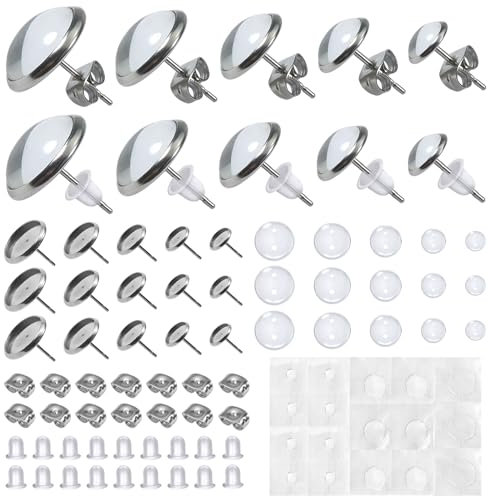 TOAOB 50 Stück Ohrring Rohlinge Ohrstecker mit Fassung Rohlinge 6mm bis 14mm für Cabochons mit 100 Stück Ohrstöpsel zum Schmuck basteln DIY Handwerk