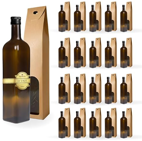 Espirito Rebelde 20 Botellas de Cristal Oscuro 500ml con Tapón de Rosca Negro + 20 Cajas - Aceite de Oliva, Vinagre, Alcohol, Salsas - Aceitera de Cristal
