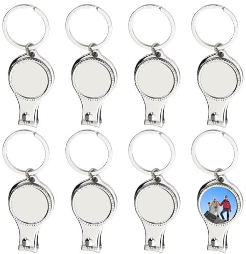 BAOZOON 8 Pcs Sublimation Blanks Keychains Metal Bottle Opener Nail Clipper Heat Transfer Fingernail Clipper DIY Key Chains, Style B