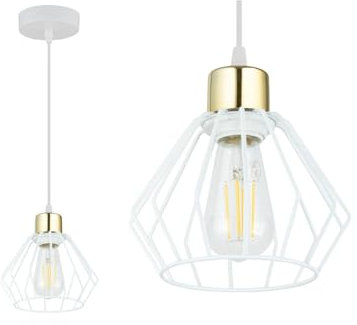 KAR LIGHTING Pendelleuchte 1-flammig aus Metall in Weiß mit Gold-Details, höhenverstellbar | E27 Fassung | LED geeignet | Hängelampe für Wohnzimmer, Esszimmer, Küche, Büro oder Schlafzimmer