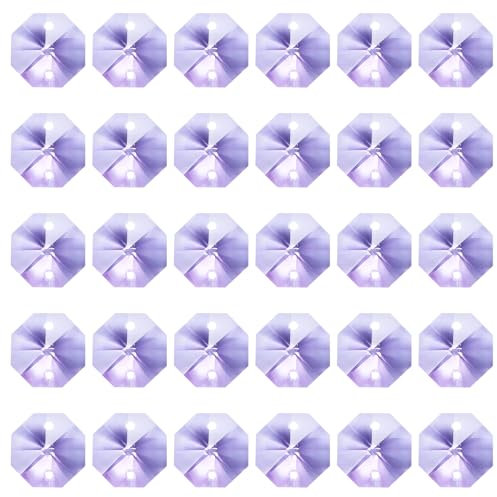 PATIKIL K9 Kristall Oktagon Perlen 2 Löcher Anhänger, 30er Pack 14mm Kronleuchter Prismen Teile Verzierungen Hängende Perlen für DIY Kunsthandwerk Dekoration, Hellviolett