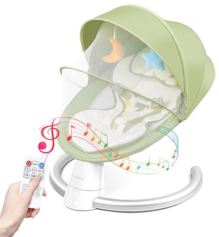 Uuoeebb Electric Baby Bouncer with Bluetooth, Baby Bouncer Chair with 5 Swing Speed, 3-Stage Timer and Remote Control, Portable Swing Chair from Birth for 0 Months Plus Newborn Boys Girls
