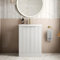 BAYSTONE® Fluted 600mm Bathroom Vanity Unit Ceramic Wash Sink, Cloakroom Storage Furniture Under Basin Cabinet Floorstanding Cupboard, Matt White