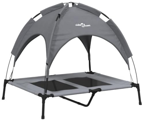 vidaXL Hundeliege, Erhöhtes Hundebett mit Dach, Haustierbett Outdoor mit Baldachin, Haustierliege Hund Schlafplatz Hundesofa, Anthrazit Oxford-Gewebe Stahl