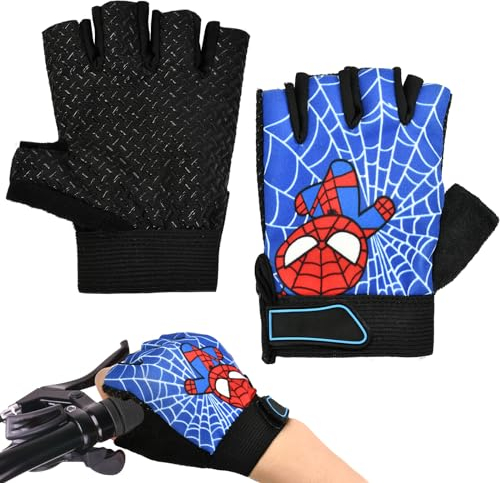 XIAGAW Guantes Bicicleta Niño, Guantes de Ciclismo para Niño, Guantes Ciclismo Niño Verano, Guantes de Ciclismo Medio Dedo para Niños, Guantes Infantiles para Ciclismo, Escalada, Skate (A)
