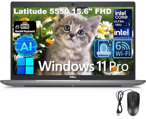 Dell Latitude 5550 Business AI Laptop, 15.6 FHD Computer, Intel 12-Core Ultra 7 155U (Beat i7-1355U), 64GB DDR5 RAM, 1TB PCIe SSD, WiFi 6, Backlit KB, Fingerprint Reader, Windows 11 Pro