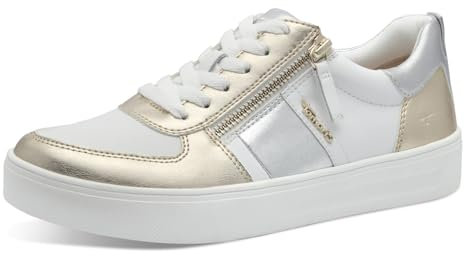 Tamaris Comfort Damen Sneaker flach mit Reißverschluss Freizeit, Mehrfarbig (Gold/Silver), 36 EU