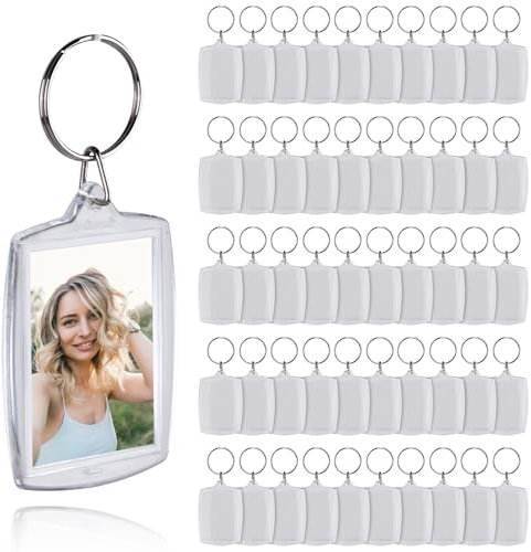 GOEDCH Porte Clés Photo: 50 Pièces 4 x 5.5cm Porte Clef Photo Vierge en Acrylique avec Anneau Brisé, Transparents Personnalisé Porte Cle pour Famille, Des couples, Amis,Cadeaux et Artisanat