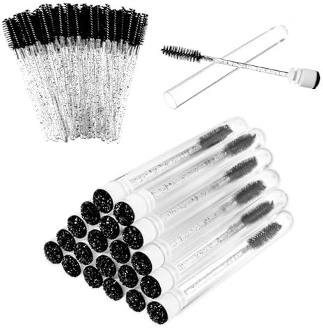 70 Stück Schwarze Wimpernbürstchen Einweg Wimpern Bürste mit 20 Stück Wiederverwendbare Leere Mascara Tube Set,Kristall Wimpernkamm, für Wimpernverlängerung Make up Tool Applikator Wimpernbürste Tube