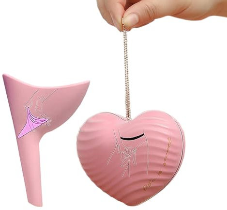 Urinoir Femme, Urinoir Féminin en Silicone Réutilisable, Portable pour Pipi Debout Femme,Toilette WC Accessoire,Appareil de Miction pour en Plein Air, Camping (Coeur rose pêche)