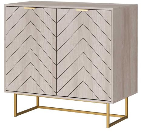 UEV Küchenschrank Sideboard Holz mit 2 Türen Buffetschrank verstellbare Ablagen, Anrichte, Mehrzweckschrank Kommode für Küche Wohnzimmer Flur Schlafzimmer, 80x40x77,5 cm, Natur