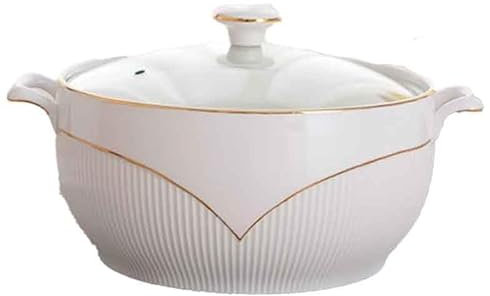 KRODEAIR Soupière en céramique avec Couvercle en Verre, soupière de Service en Porcelaine pour Restaurant, décoration de Cuisine à Domicile, Jolies soupières couvertes en céramique pour Soupe