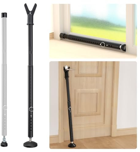 Sliding Door Security Bar, Patio Door Safety Lock for Sliding Glass Door Childproof, Apartment Door Stoppers Security Bar from Inside, Adjustable Window Security Bars No Drill No Damage