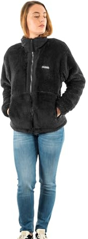 Sherpa-lined Columbia fleece in black with full zip and funnel neck