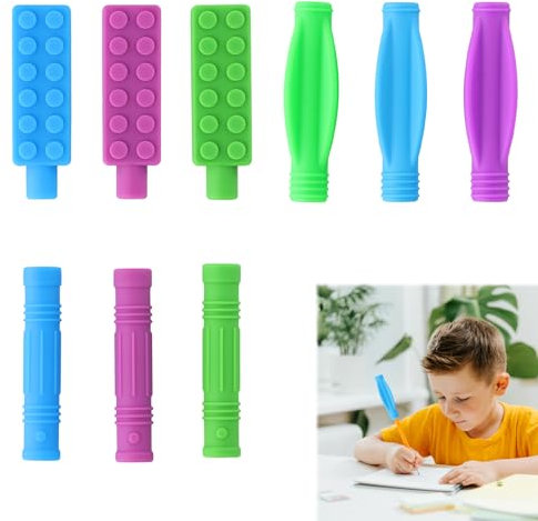 heavenlife 9 Pcs Bleistift Topper, 3 Arten Kauaufsatz Stifte für Kinder Erwachsene, Silikon Kaukette Jungen Mädchen, Bleistiftaufsatz für Besondere Orale Motor Needs