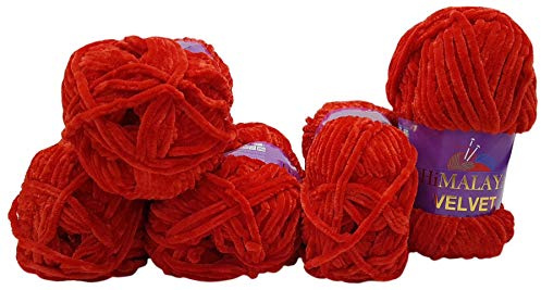 5x 100 Gramm Strickwolle Ilkadim Export Velvet Micro-Polyester, 500g Babywolle samtig, Strickgarn einfarbig (rot 90018)