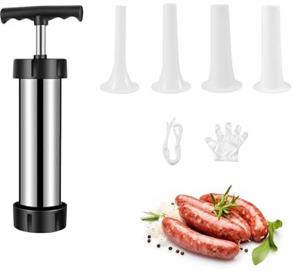 ACESOME - Remplisseur de saucisses manuel - Avec 4 buses - Pour hachoir à viande, en acier inoxydable + machine de remplissage de saucisses en polypropylène - Ustensiles de cuisine manuels pour