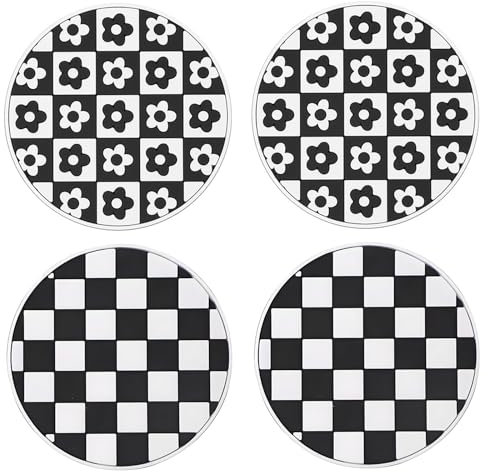 4PCS Car Cup Holder Coaster, Universal Non-Slip Car Cup Holder Mats, Flower Pattern Grid Pattern Auto Car Coasters, Automotive Interior Accessories