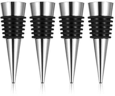 Qianyu 4 Stück Wein Getränkeflaschenverschlüsse aus Edelstahl konische wiederverwendbare Weinkorken Kugel-Design Weinflaschenkorken auslaufsicher hält frisch für Bar Urlaub Party Aufbewahrung Basteln
