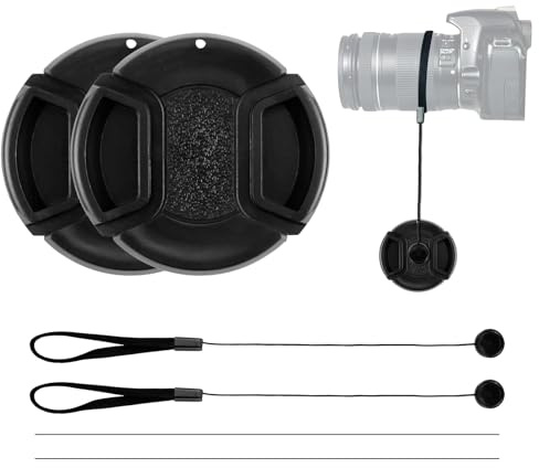 2pcs Bouchon d'Objectif, Clipser pour objectifs d'appareil Photo Avant élastique Cache Objectif pour Appareils Nikon pour Nikon D3000 D3100 D3200 D3300 D5000 D5100, Bouchon d'objectif Universel (58mm)