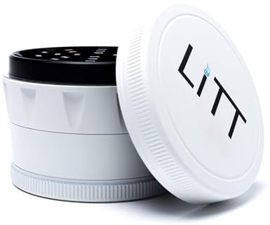 LITT Grinder - Premium Aluminium Herb Grinder with Unique Curved Teeth, Strong Magnetic Top Lid, 4-Piece Design, Kitchen Storage Accessories for Spices and Herbs | White