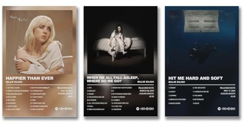 Mfaoba 3 PCS Billie Poster Eilish Music Album Retro Vintage Cover Wall Art Canvas Posters Room Decorative Aesthetic Print Decor 12x18inch(30x45cm)-3pcs Style-1