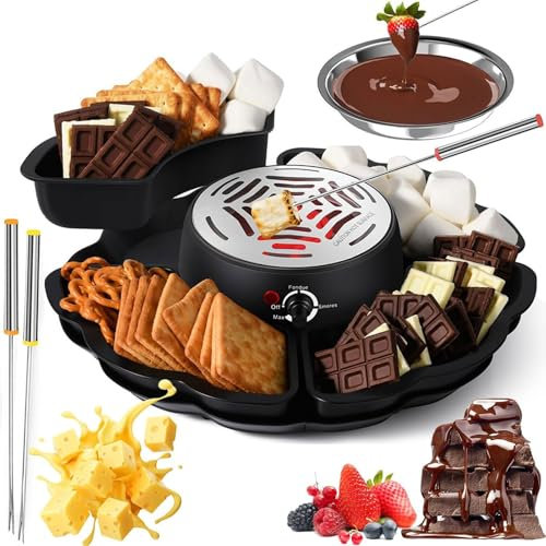Electric Maker & Fondue Pot - 2-in-1 Marshmallow Toasting Kit with 4 Roasting Forks, Detachable Trays & Flameless Temperature-Controlled Heater for Kids Parties