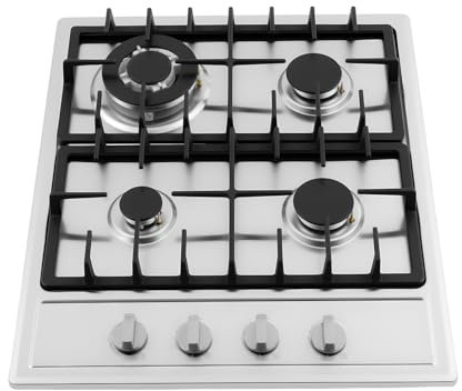 AOOUNGM Cocina de gas, 4 fuegos, placa de gas empotrable, 59 cm, acero inoxidable, con quemador rápido de 3 kW y encendido automático para el hogar, hotel