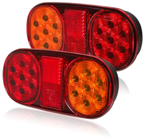 Yuanjoy 2 Stück LED Anhänger Rücklicht, 12V 24V Rückleuchten, IP67 Wasserdicht mit Brems, Rücklicht, Indikator, Kennzeichenbeleuchtung für LKW, Wohnwagen, Van, Traktor