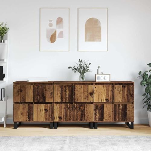 QJBSAVVA Sideboard 180 cm Breit Altholz Schwarzes Eisen Modernes Lowboard mit 12 Türen Viel Stauraum für Living Room Küche Flur