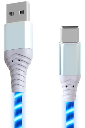 2M USB C Charger Cable 5V 2A RGB LED Light Up Charging Cable Type C Luminous Fast Charging Support Data Transmission Lead Braided for iPhone Samsung Galaxy Pixel 7 iPad Switch PS5 Speakers, Blue