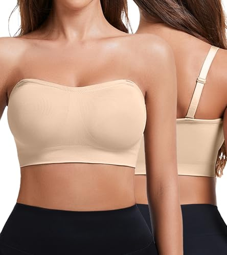 Miguofan Women's Strapless Bra Seamless Bandeau Non-Slip Multiway Convertible Padded Bra with Removable Straps