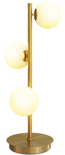 HOMCOM Tischlampe Tischleuchte mit 3 Kugelschirmen, G9-Fassungen, Messing | Nachttischlampe mit stabilem Stahlfuß, Schreibtischlampe, Leselampe, für Schlafzimmer Wohnzimmer