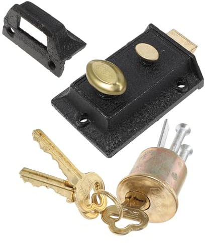 WOONEKY Serratura Vintage con Molla in Rame e Ferro Catenaccio Antifurto per Porte Vecchie Facile Installazione per Sicurezza Domestica e Commerciale