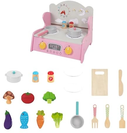 LRXFPIYF Kinderküche Spielset Rollenspiel Geburtstagsgeschenk Schaufensterdekoration Holz Spielküche, Pink Set B