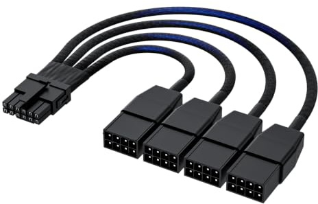 12VHPWR-Kabel 16-Pin (12+4) GPU Stecker auf 4x 8-Pin PCIe Buchsen 600W 15CM