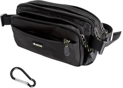 XRVRILE Bauchtasche mit EIN Bergsteigerkarabiner wasserdichte Bauchtasche Herren Damen Sportlich Hüfttasche mit 6 Reißverschlusstaschen Fanny Pack für Hundespaziergänge, Outdoor Sport, Laufen, Reise